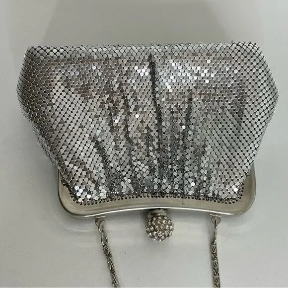 COPY - KATE LANDRY silver metallic mesh rhinestone evening purse formal event - Picture 15 of 15